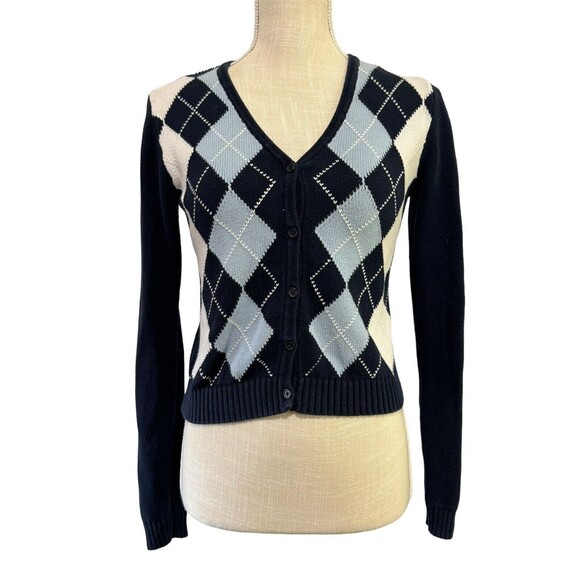 Brandy Melville Preppy Plaid Vneck Button Front Long Sleeve Sweater Cardigan‎ S - Picture 1 of 7